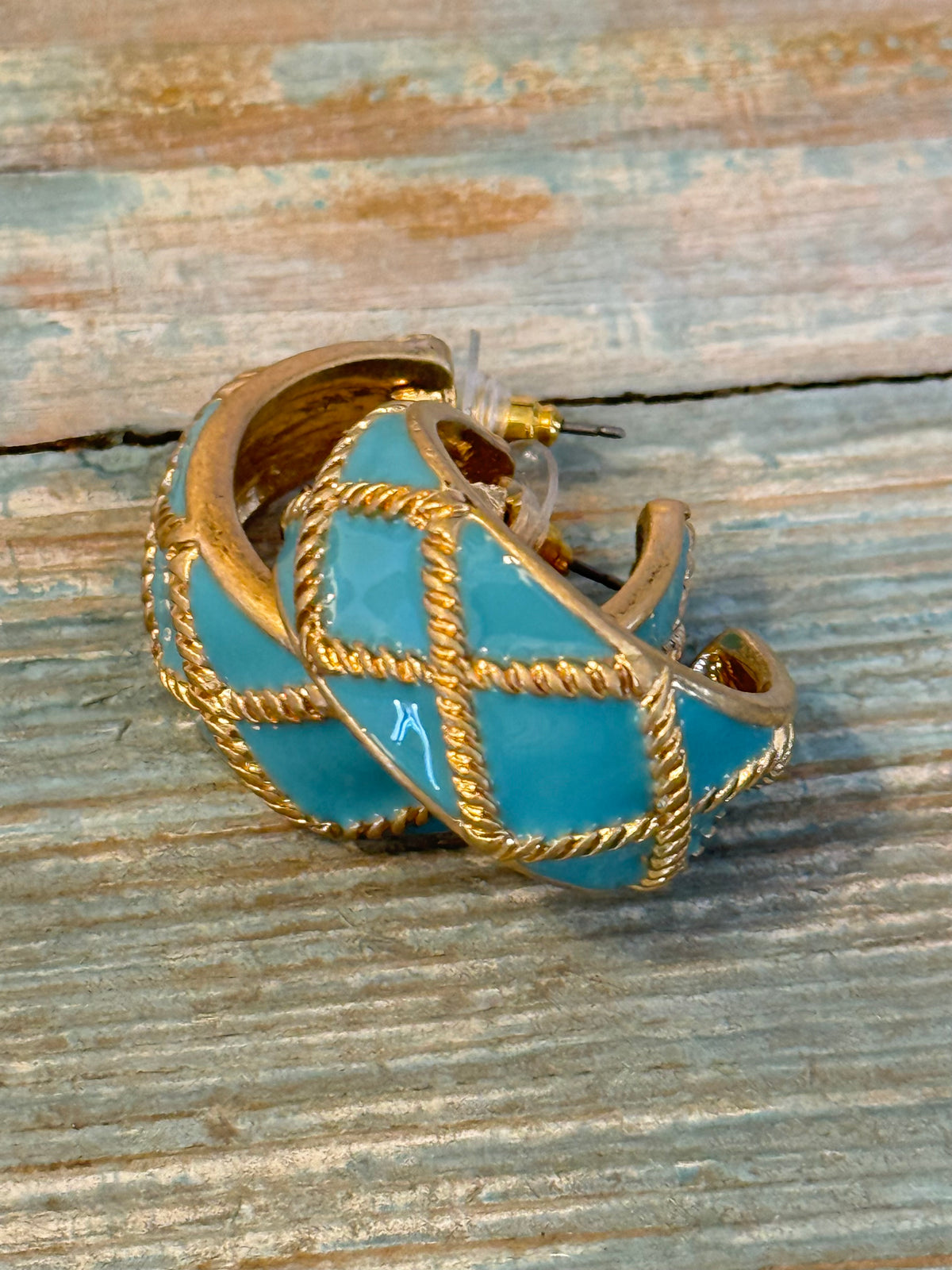 Turquoise Enamel Hoop Earrings