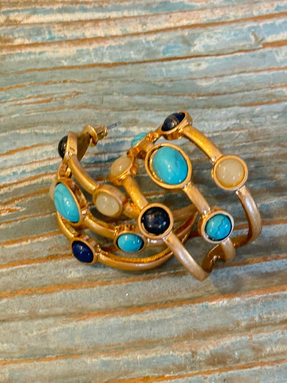 Multi Stone Gold Hoop Earrings
