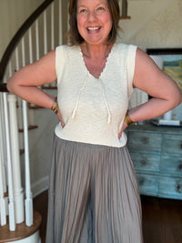 Sleeveless Tie Neck Textured Knit Top - Ivory