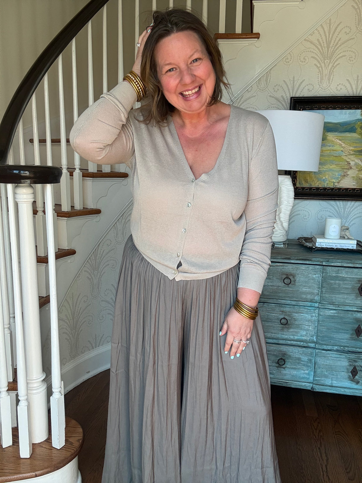 Flowy WIde Leg Palazzo Pants - Olive