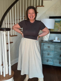 Elastic Waist Flare Long Skirt - Light Beige