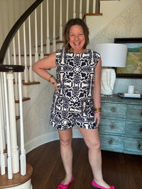 Navy and White Floral Short