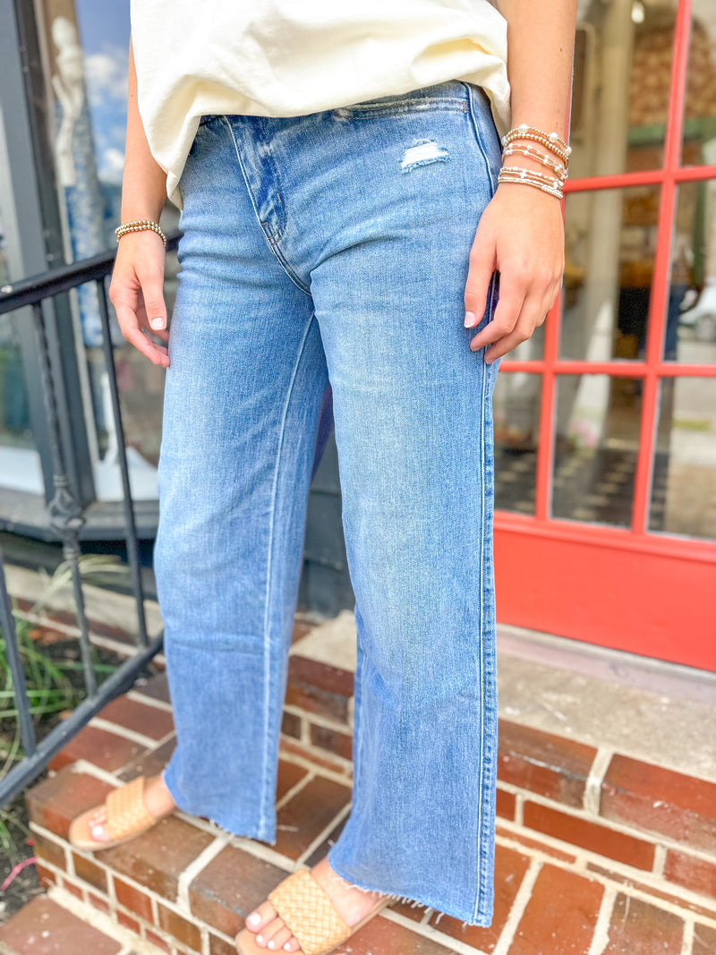 Olivia Mid Rise Wide Leg Jeans - Medium Wash