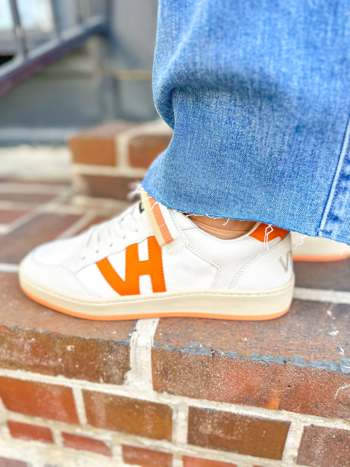 Orange and White Low Tops with Strap