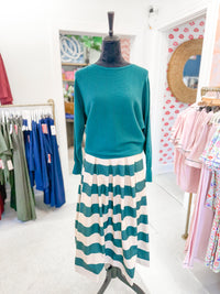 Pleated Striped Skirt - Hunter Green