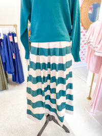 Pleated Striped Skirt - Hunter Green