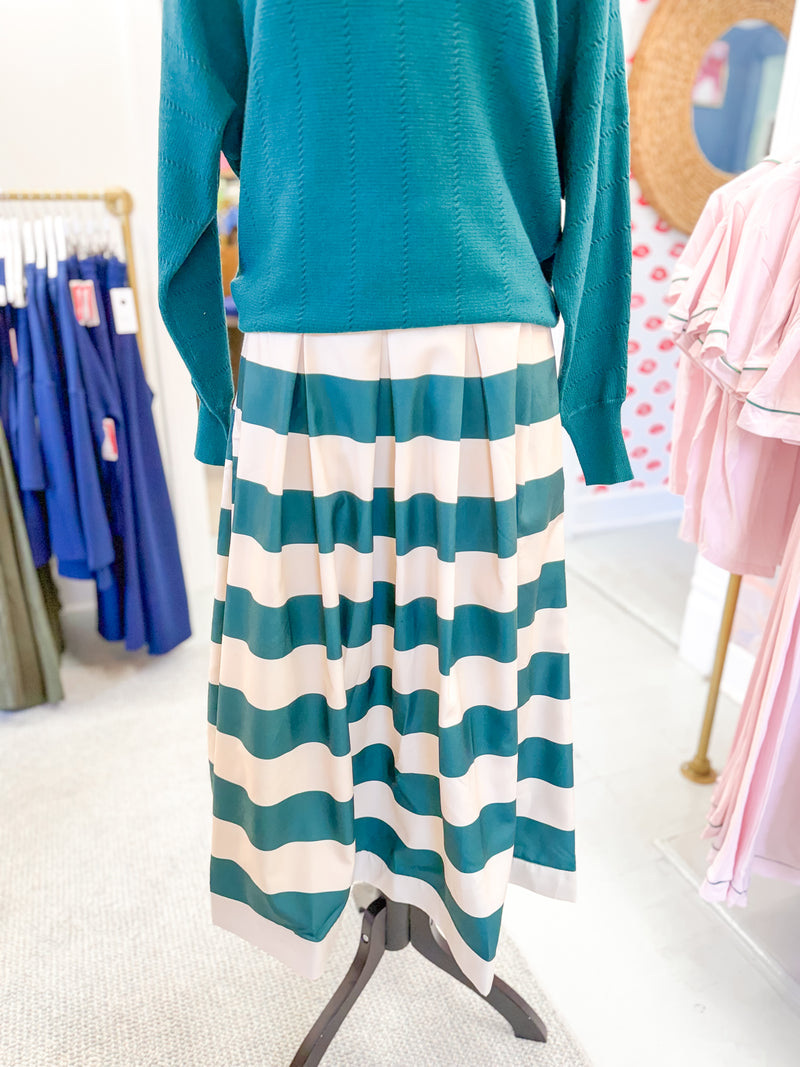Pleated Striped Skirt - Hunter Green