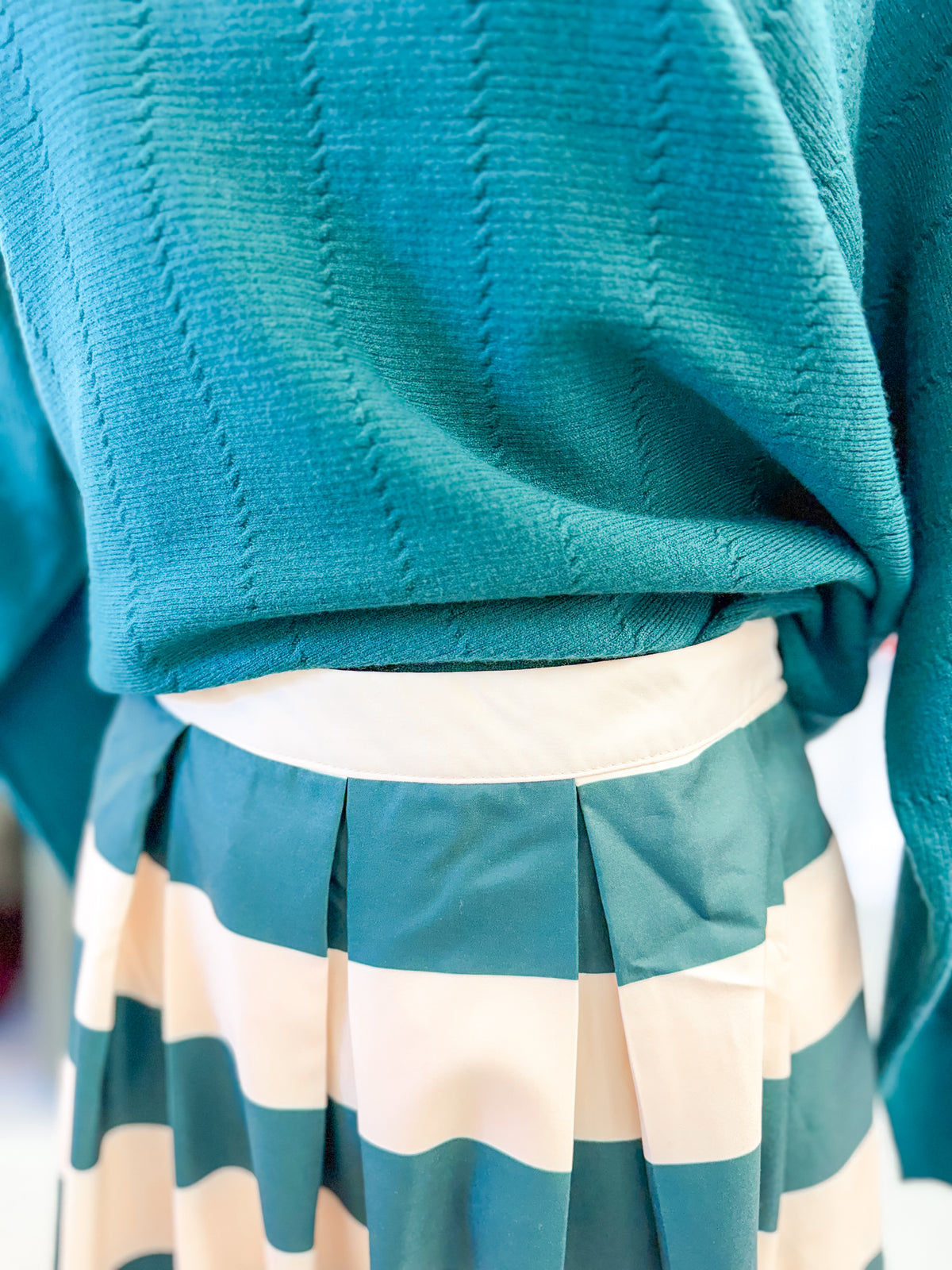 Pleated Striped Skirt - Hunter Green