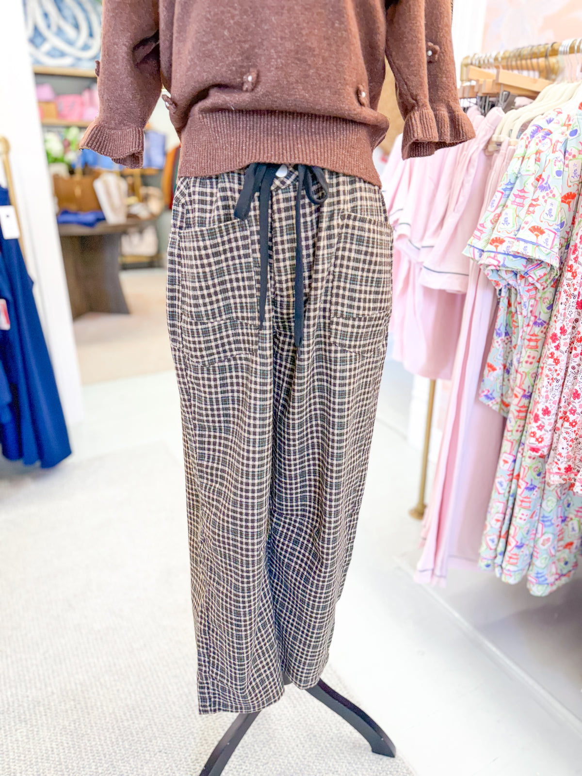 Plaid Cropped Trouser - Espresso