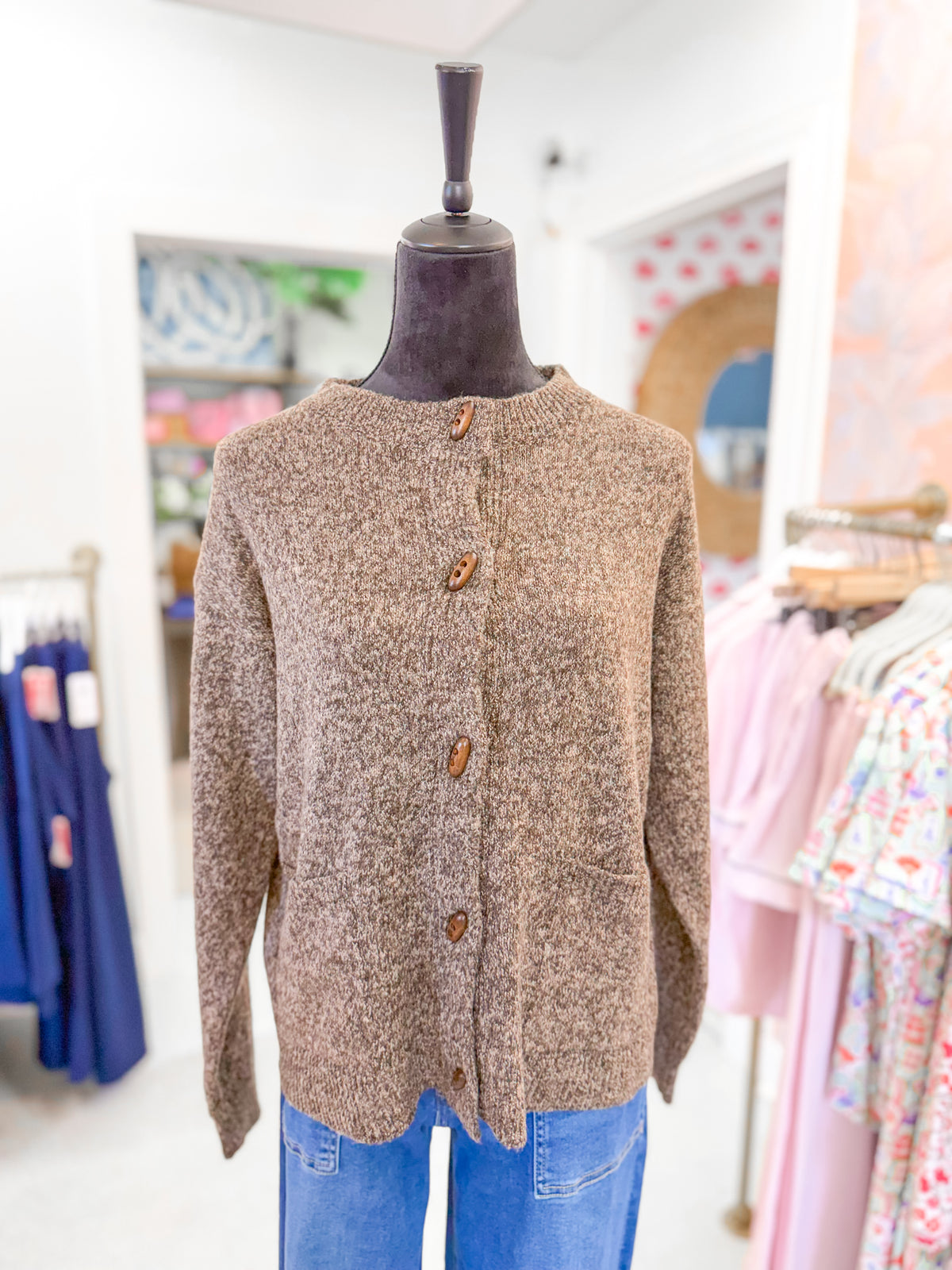 Brown Marled Button Down Cardigan