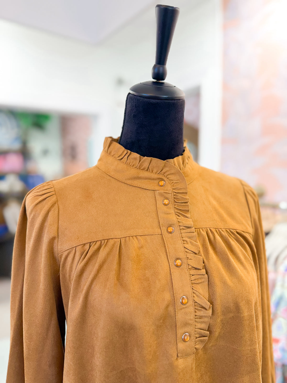 Ruffled Neck Blouse - Camel