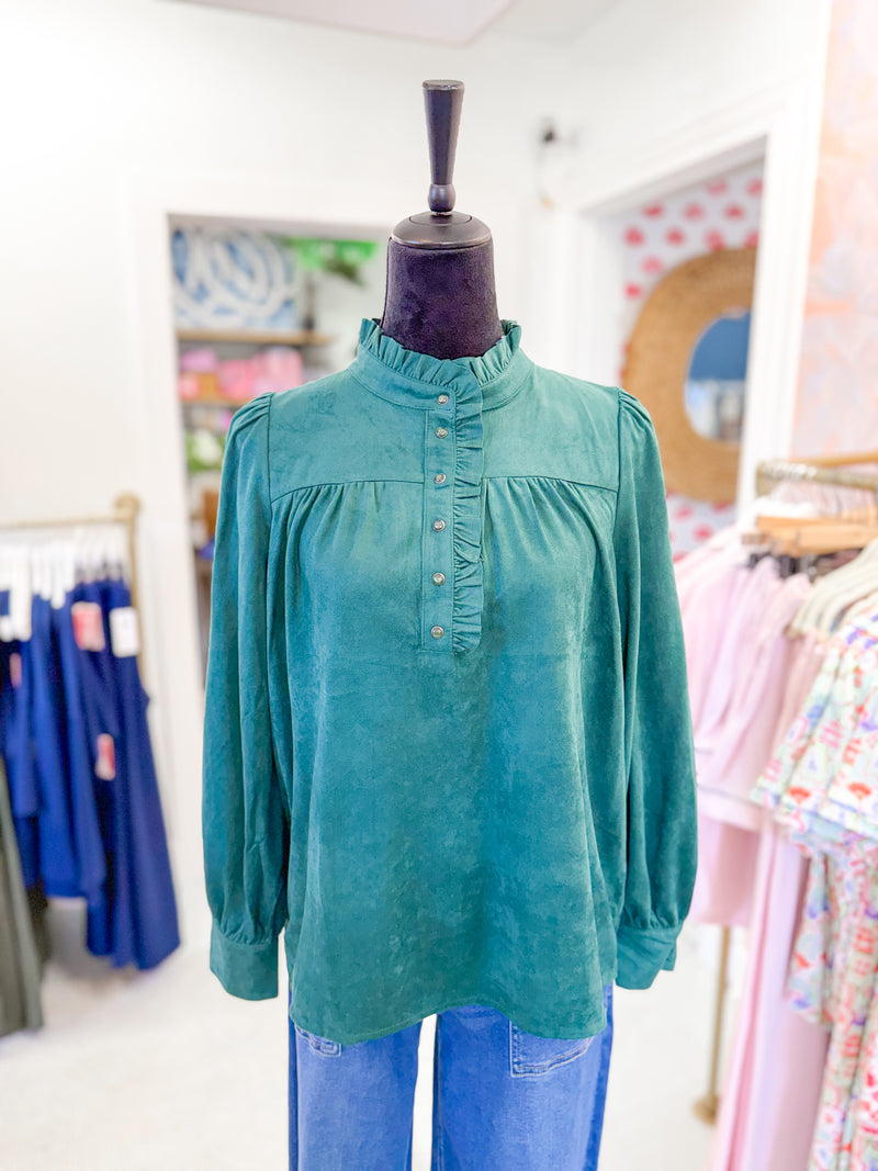 Ruffled Neck Blouse - Hunter Green