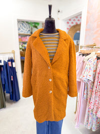 Fleece Button Down Coat - Camel