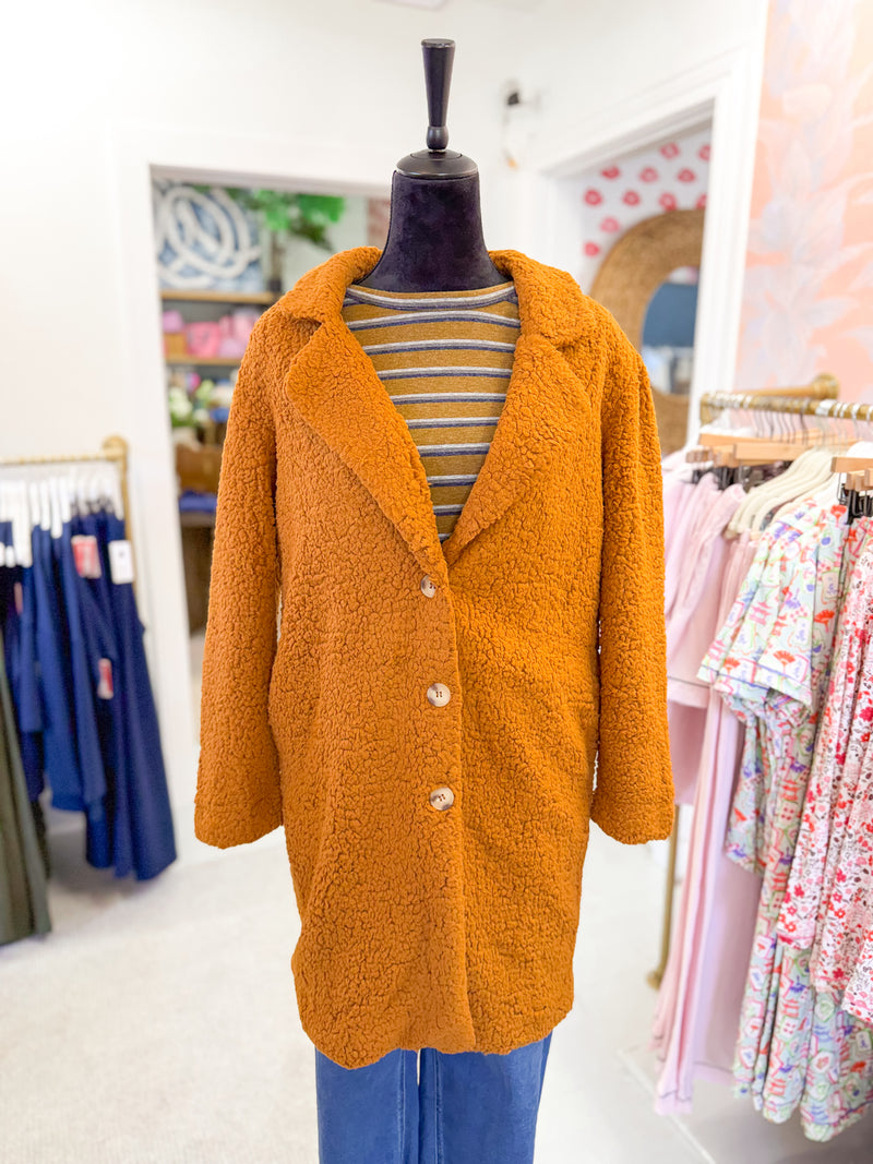 Fleece Button Down Coat - Camel