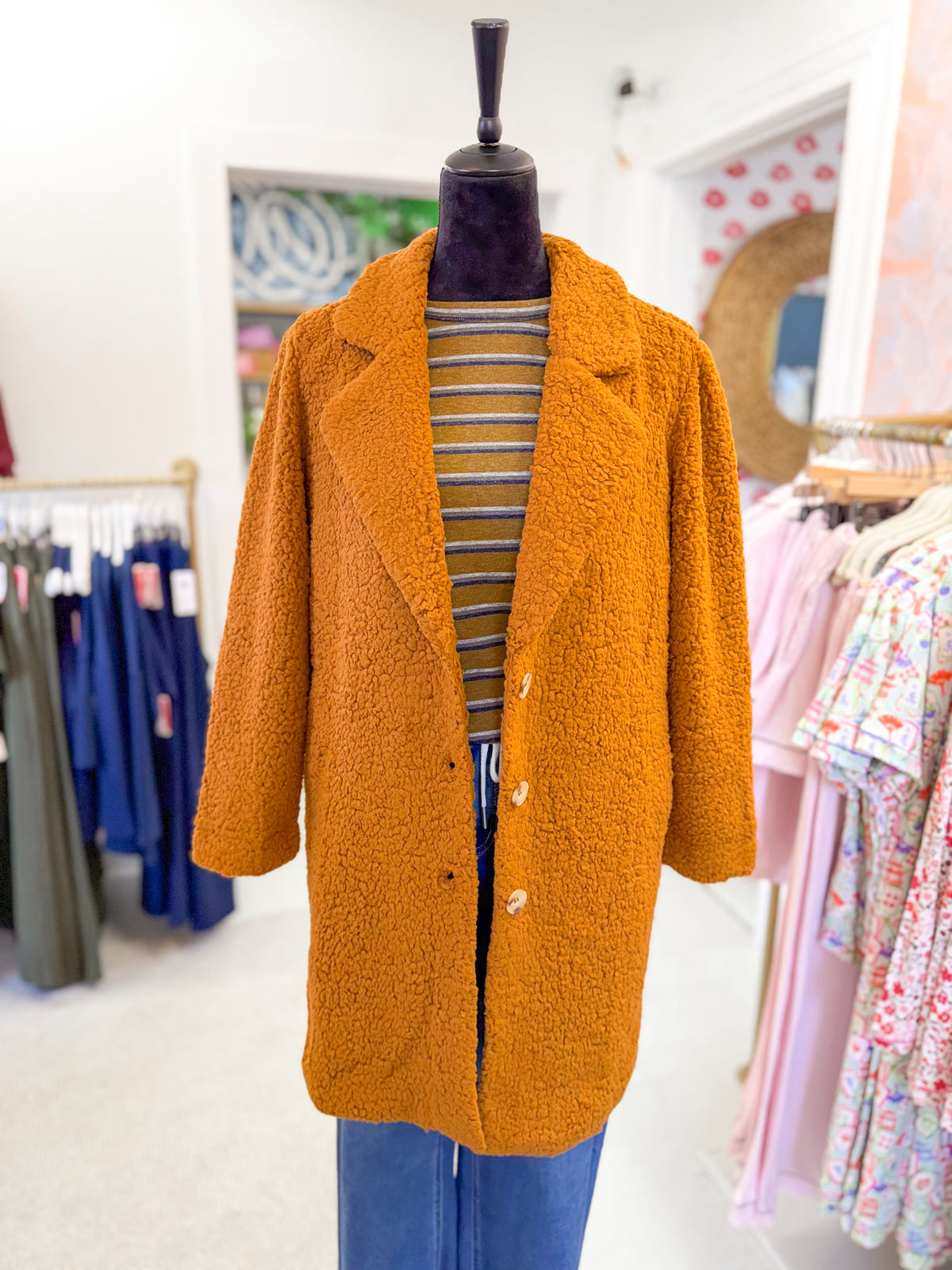Fleece Button Down Coat - Camel