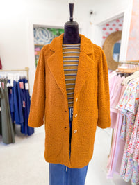Fleece Button Down Coat - Camel