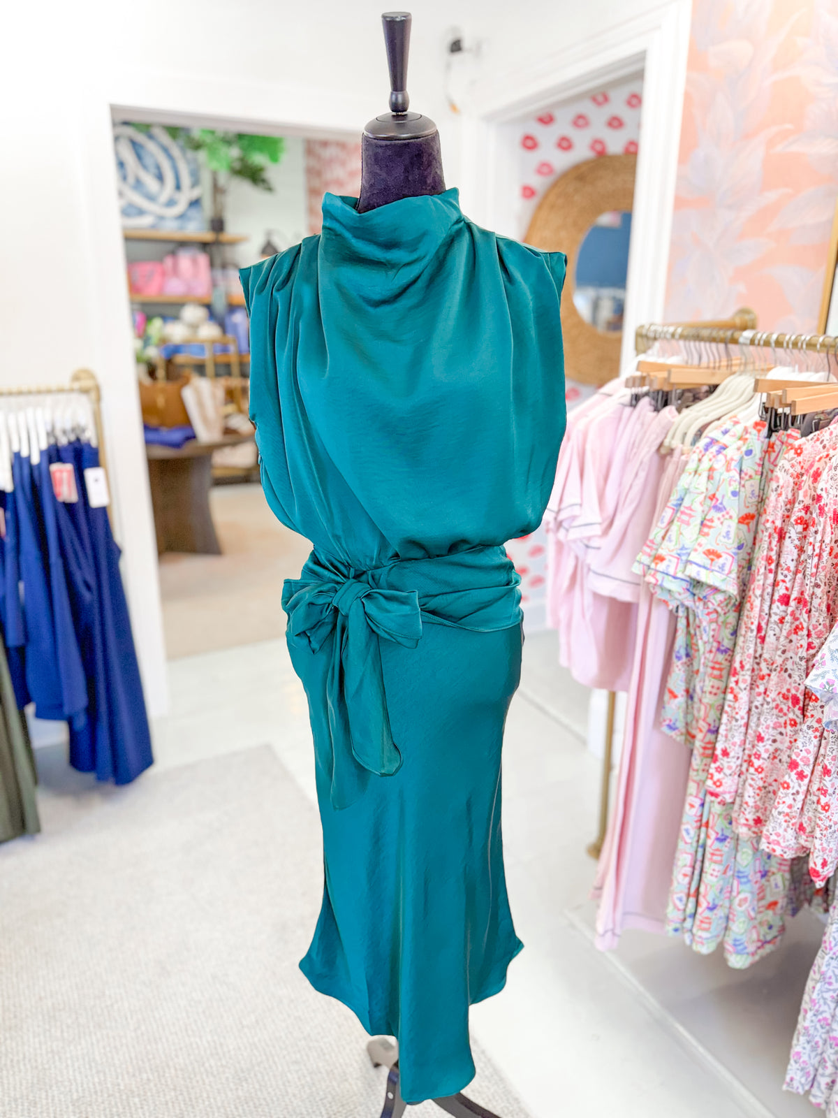 Mock Neck Midi Dress - Hunter Green