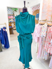 Mock Neck Midi Dress - Hunter Green