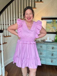 Ruffle Sleeve Mini Dress with Smocked Waist - Lilac
