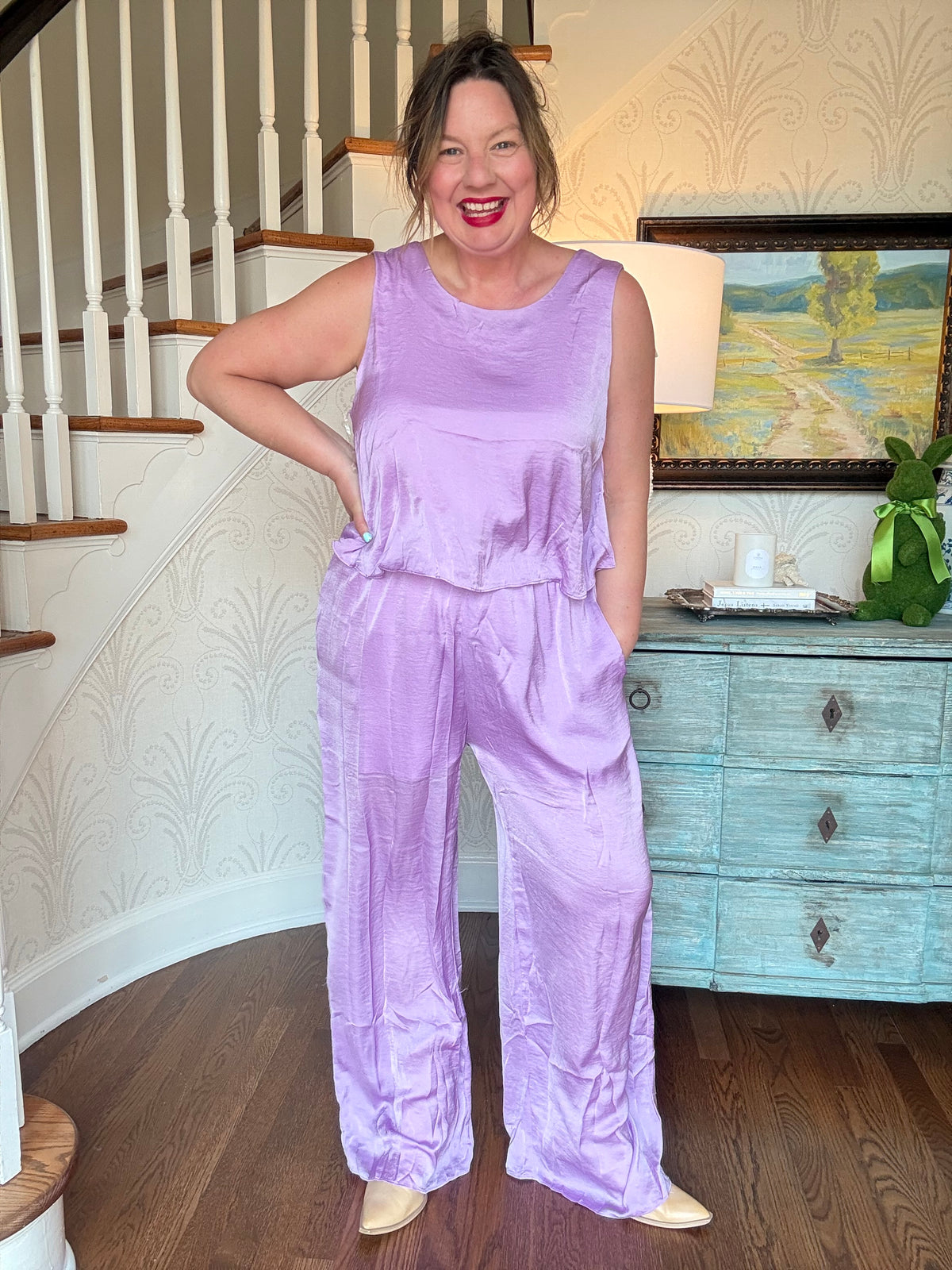 Solid Sleeveless Straight Leg Romper - Lilac