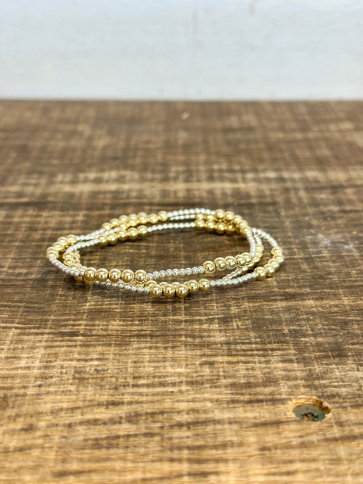 Classic Blissful Pattern 2mm Bead Bracelet - 4mm - Mixed Metal