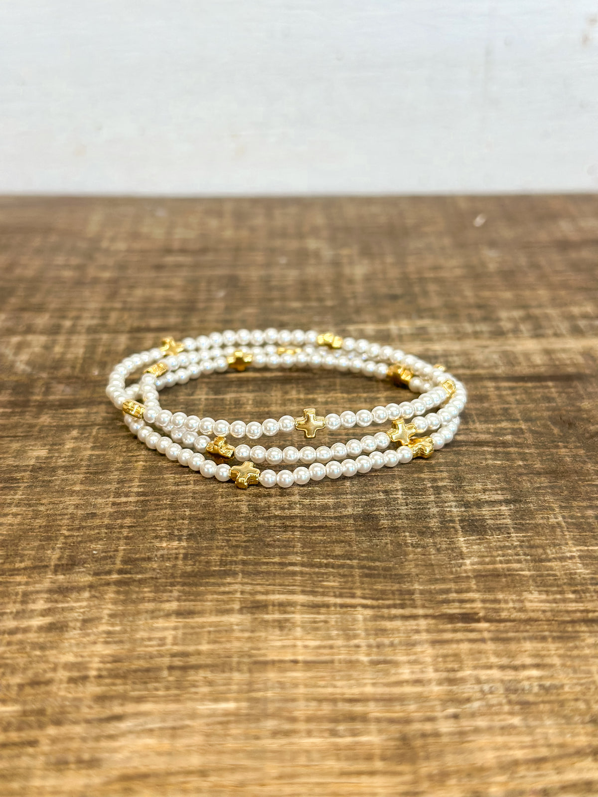 Signature Cross Small Pearl Pattern 3mm Bead Bracelet - Gold