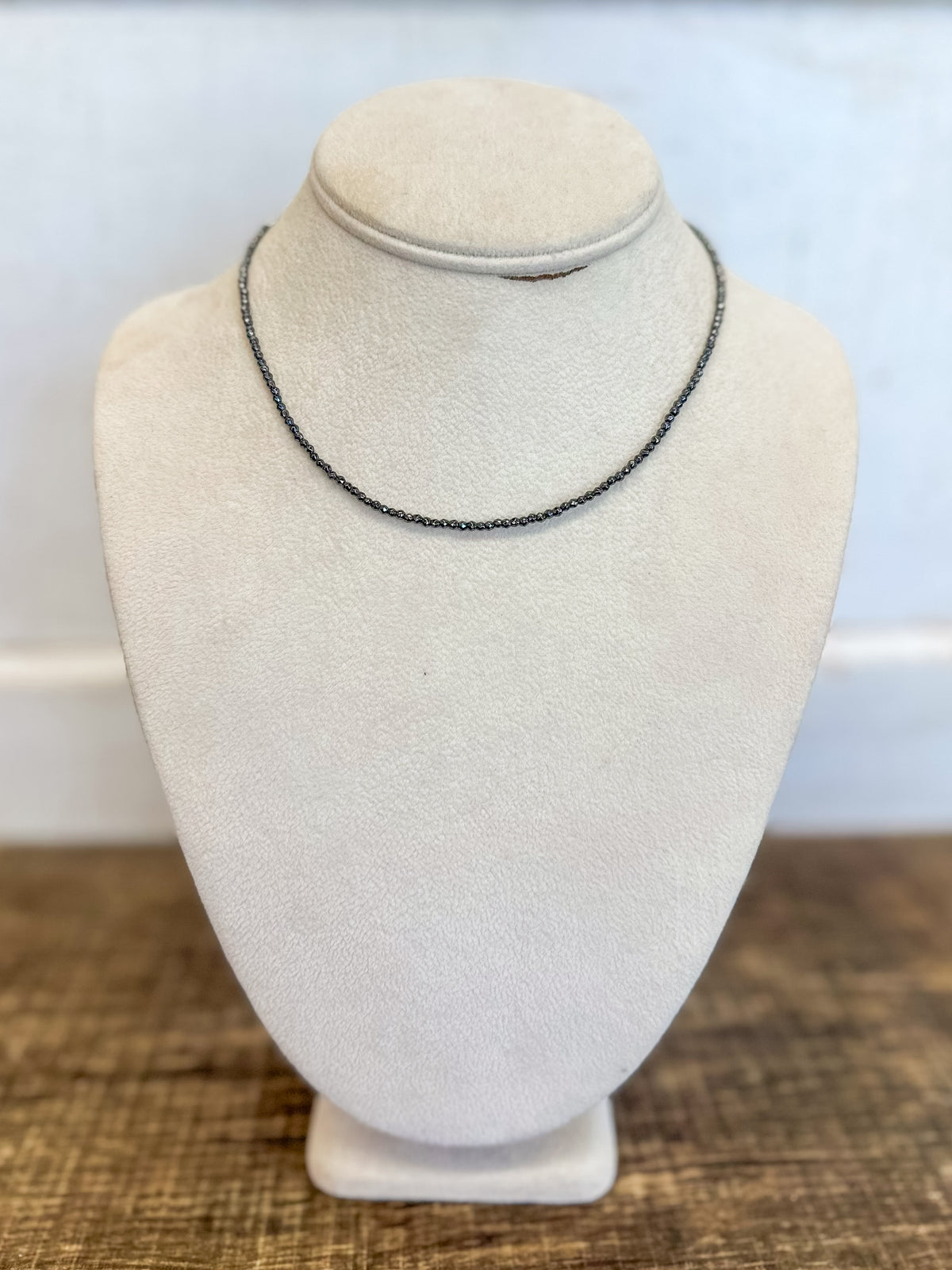 15" Choker Faceted Hematite 2mm Bead