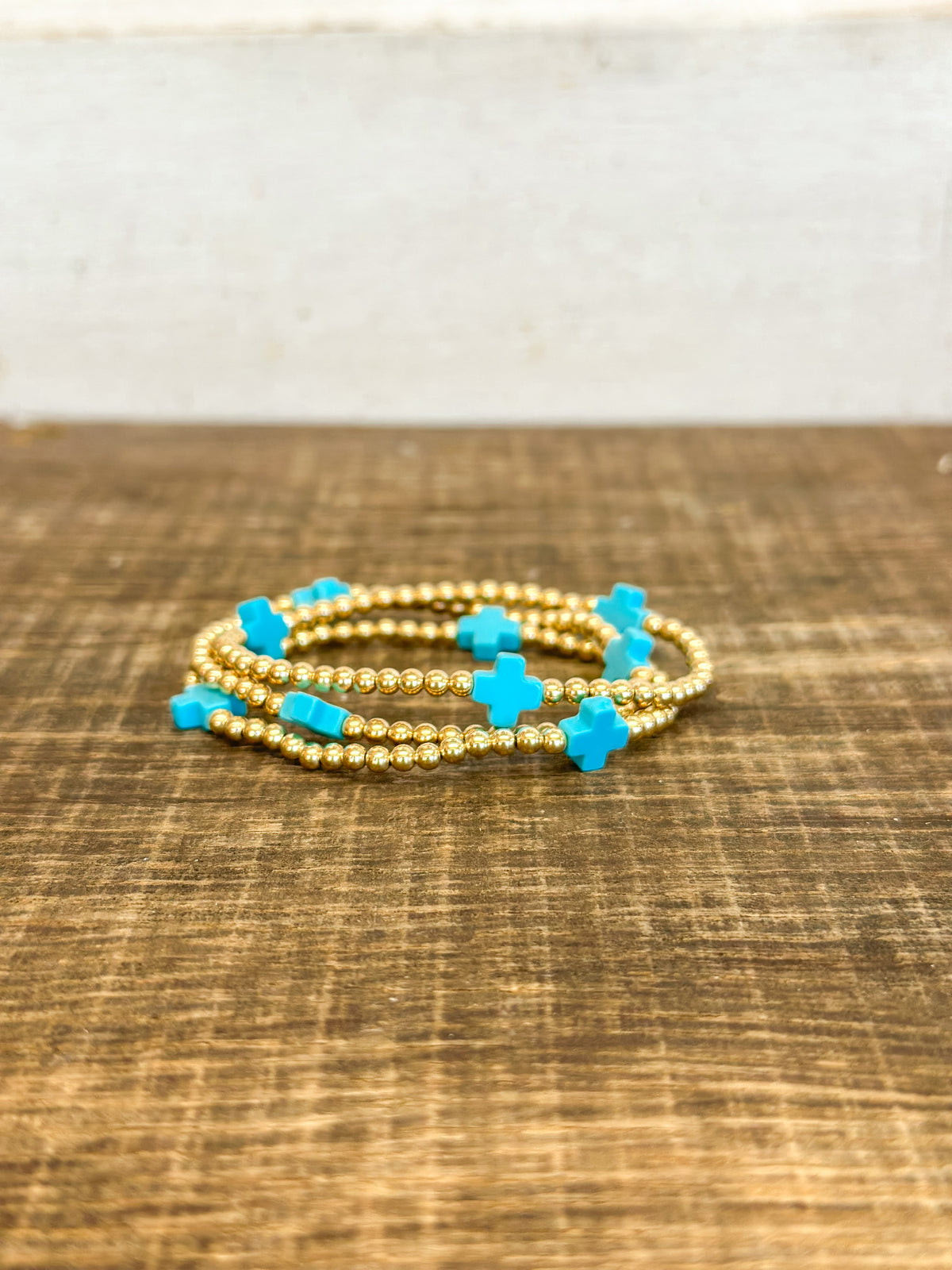 egirl Signature Cross Gold 3mm Bracelet - Turquoise