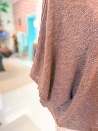Boat Neckline Wide Dolman Sleeves Top - Brown