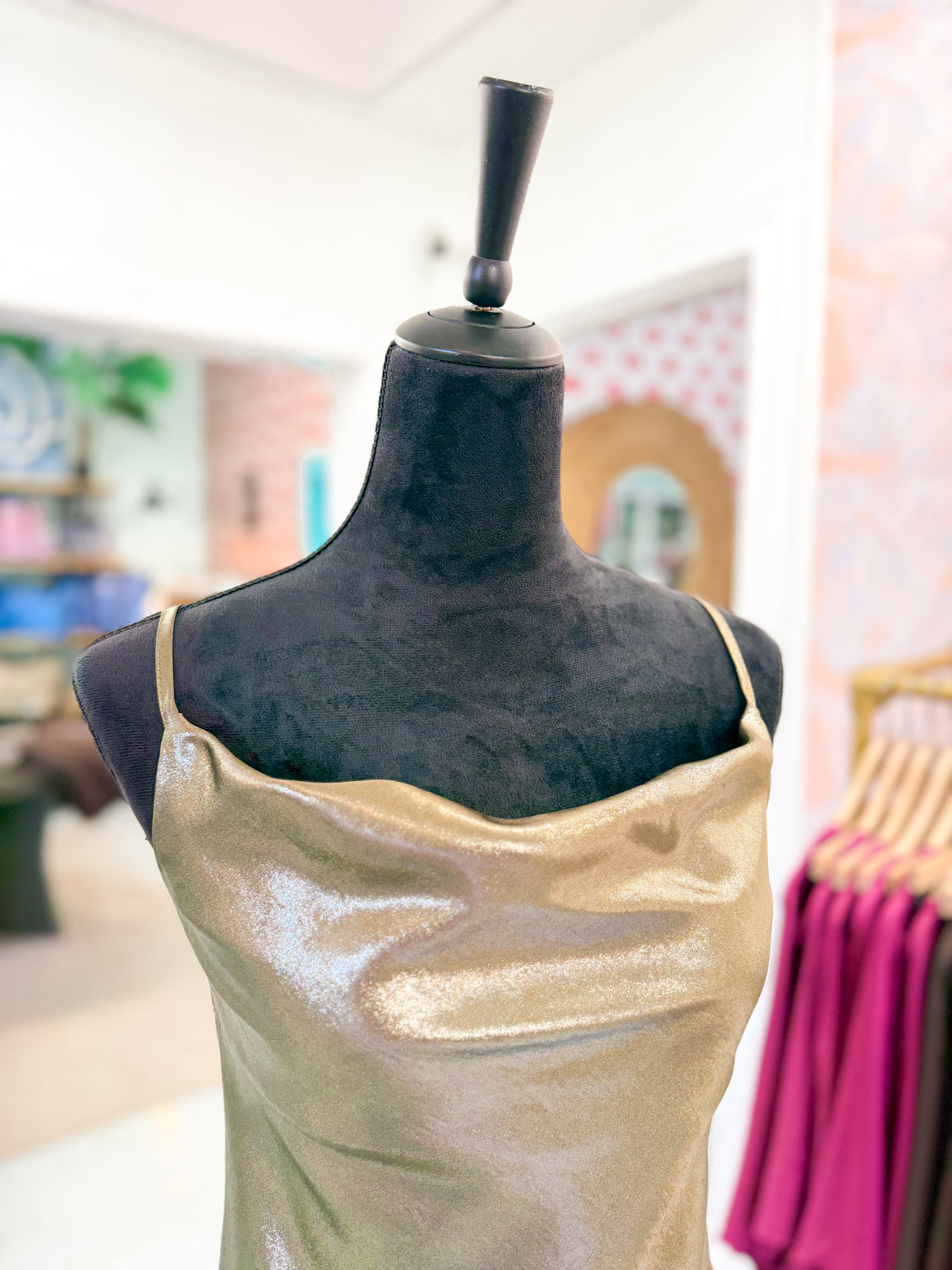 Olive Cowl Neck Glitter Cami
