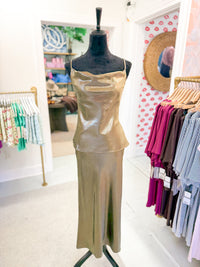 Olive Glitter Midi Skirt