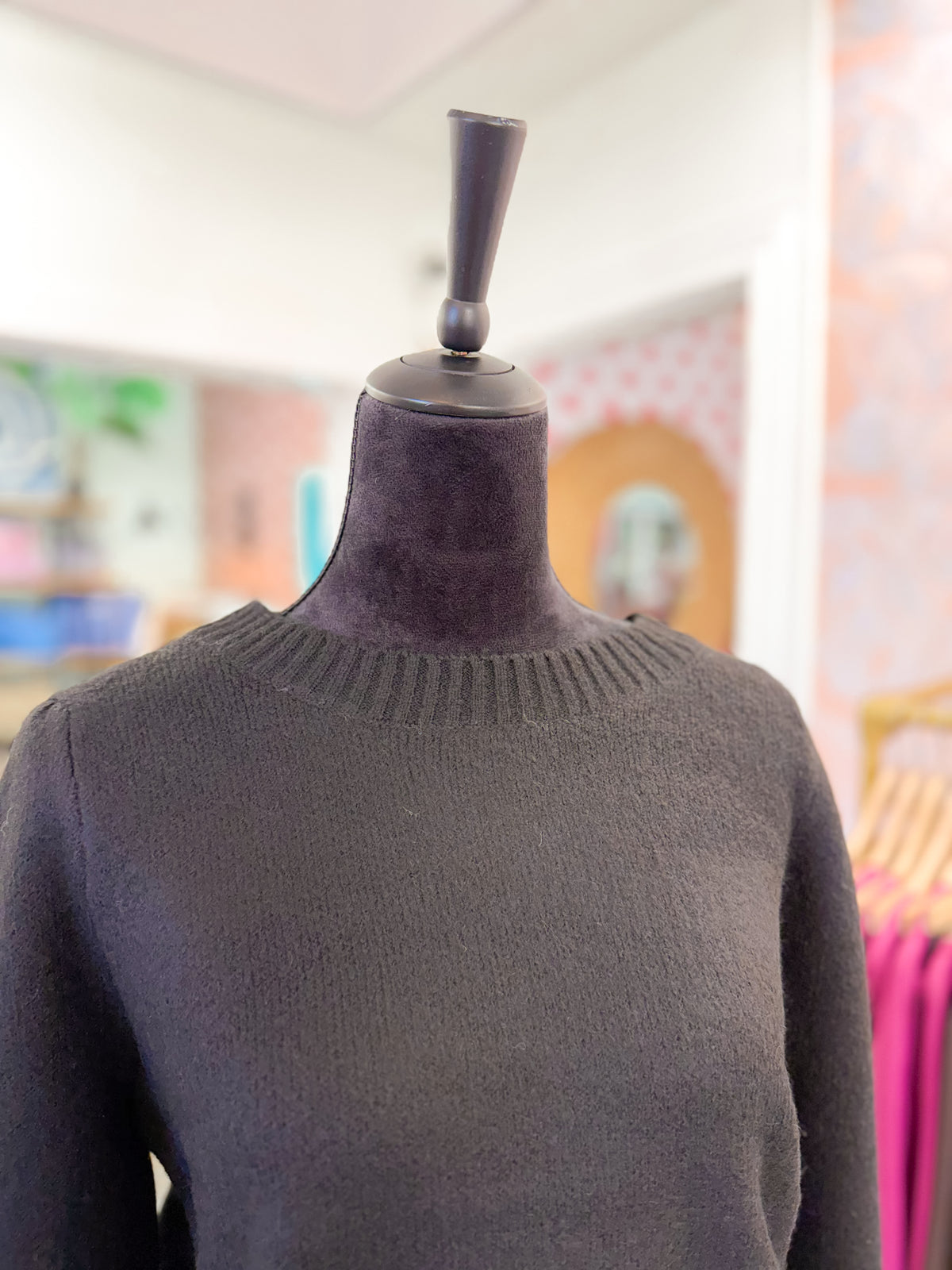 Crew Neck Long Puff Sleeve Sweater