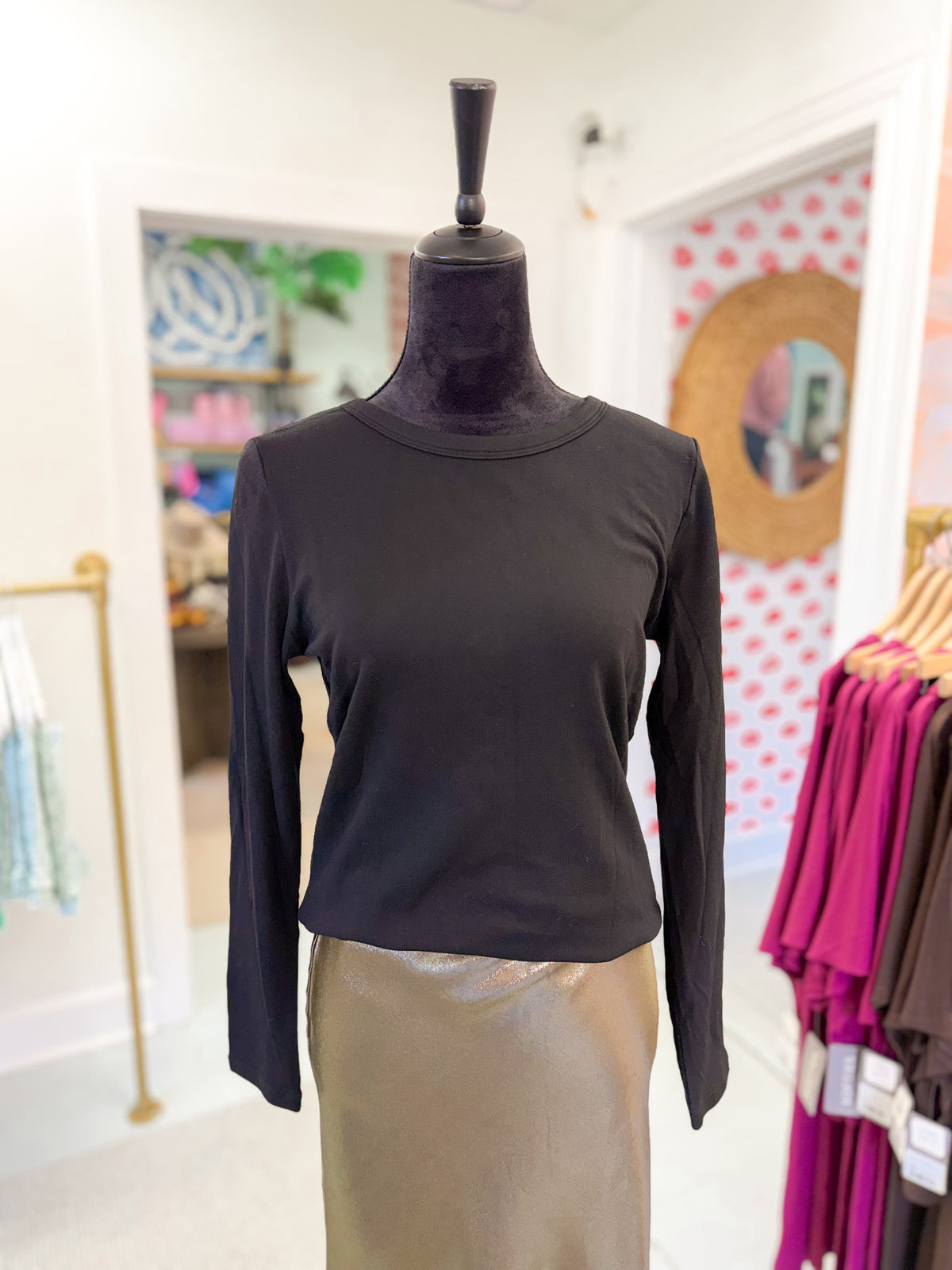 Ribbed Long Sleeve Top - Black