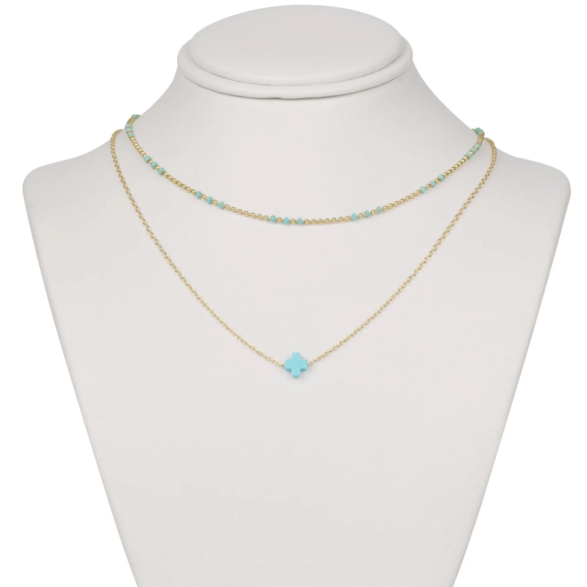 16" Necklace Gold - Signature Cross Small Turquoise