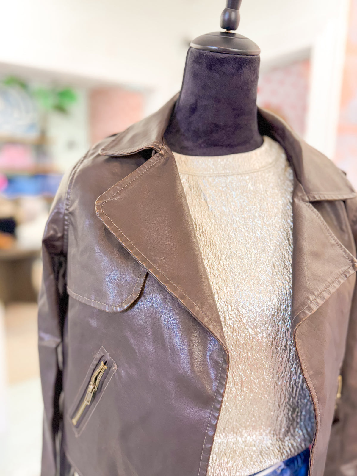 Coco Brown DIstressed Moto Jacket