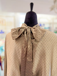 High Neck with Adjustable Tie Blouse - Taupe