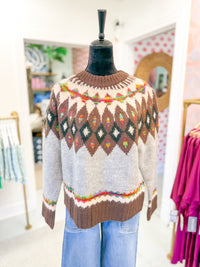 Fair Isle Knit Sweater - Grey Mocha