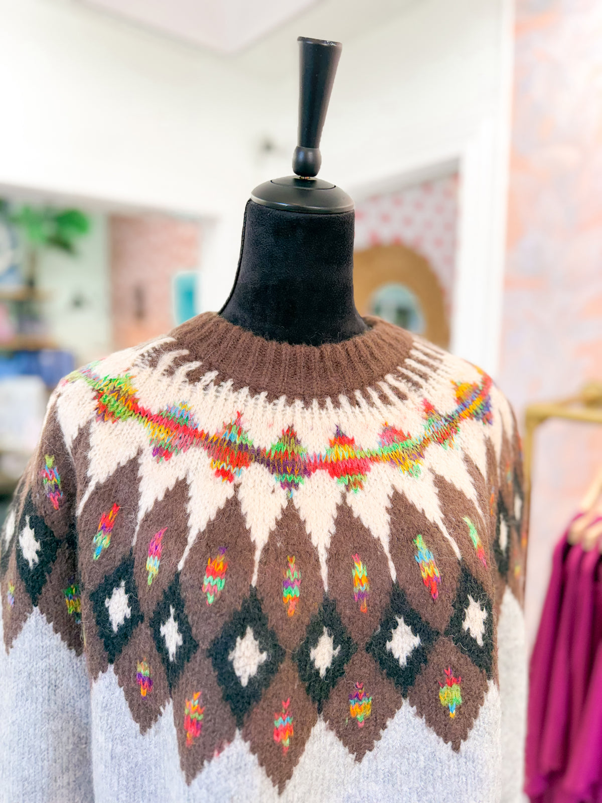 Fair Isle Knit Sweater - Grey Mocha