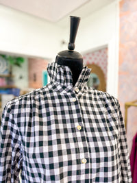 Gingham Check Ruffled Collar Shirt - Black