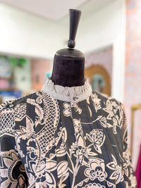 Black Botanical Print Long Sleeve Blouse