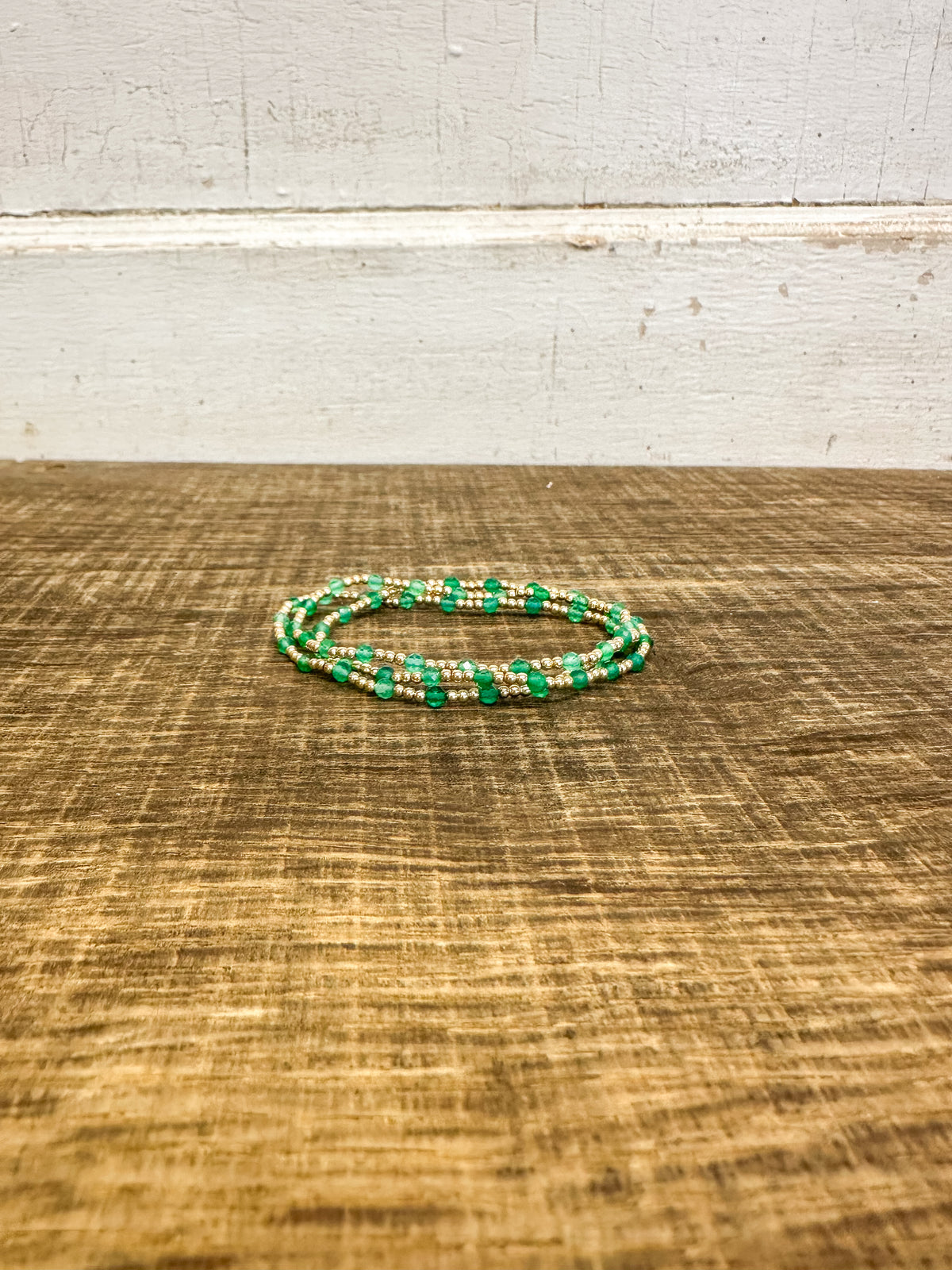 Sincerity Gold 3mm Bracelet - Green Onyx