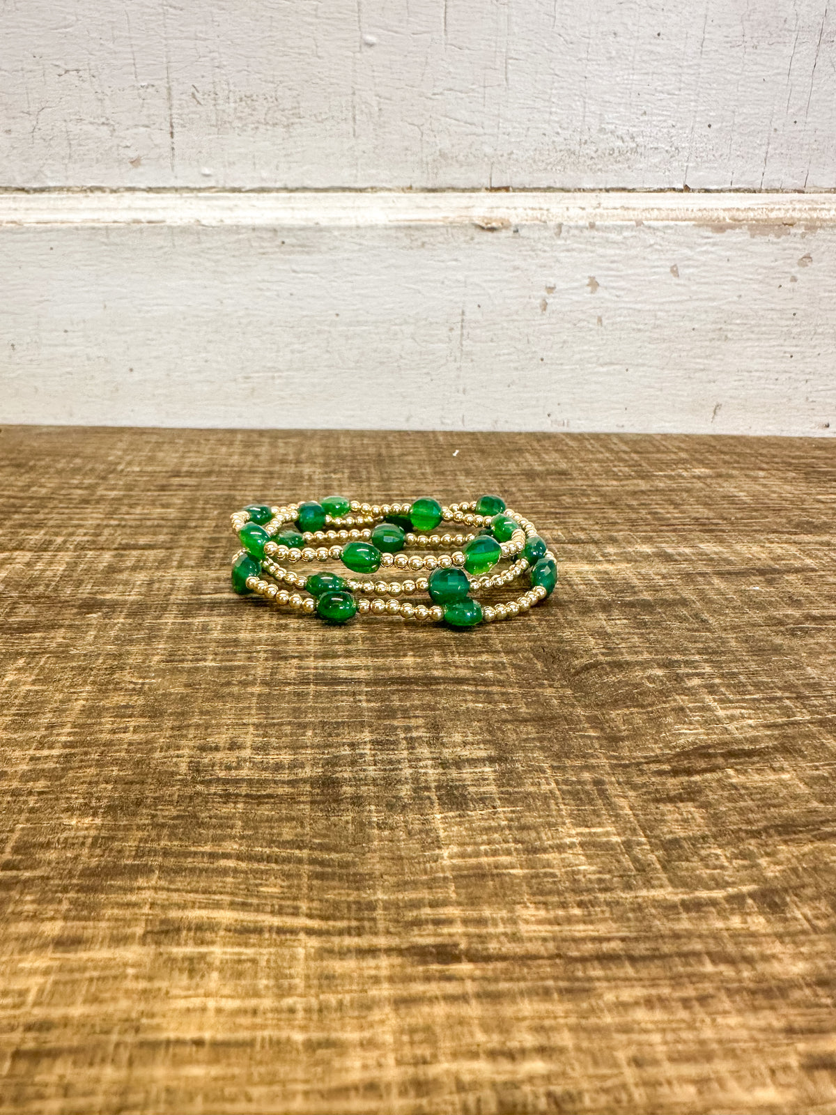 Admire Gold 3mm Bead Bracelet - Green Onyx