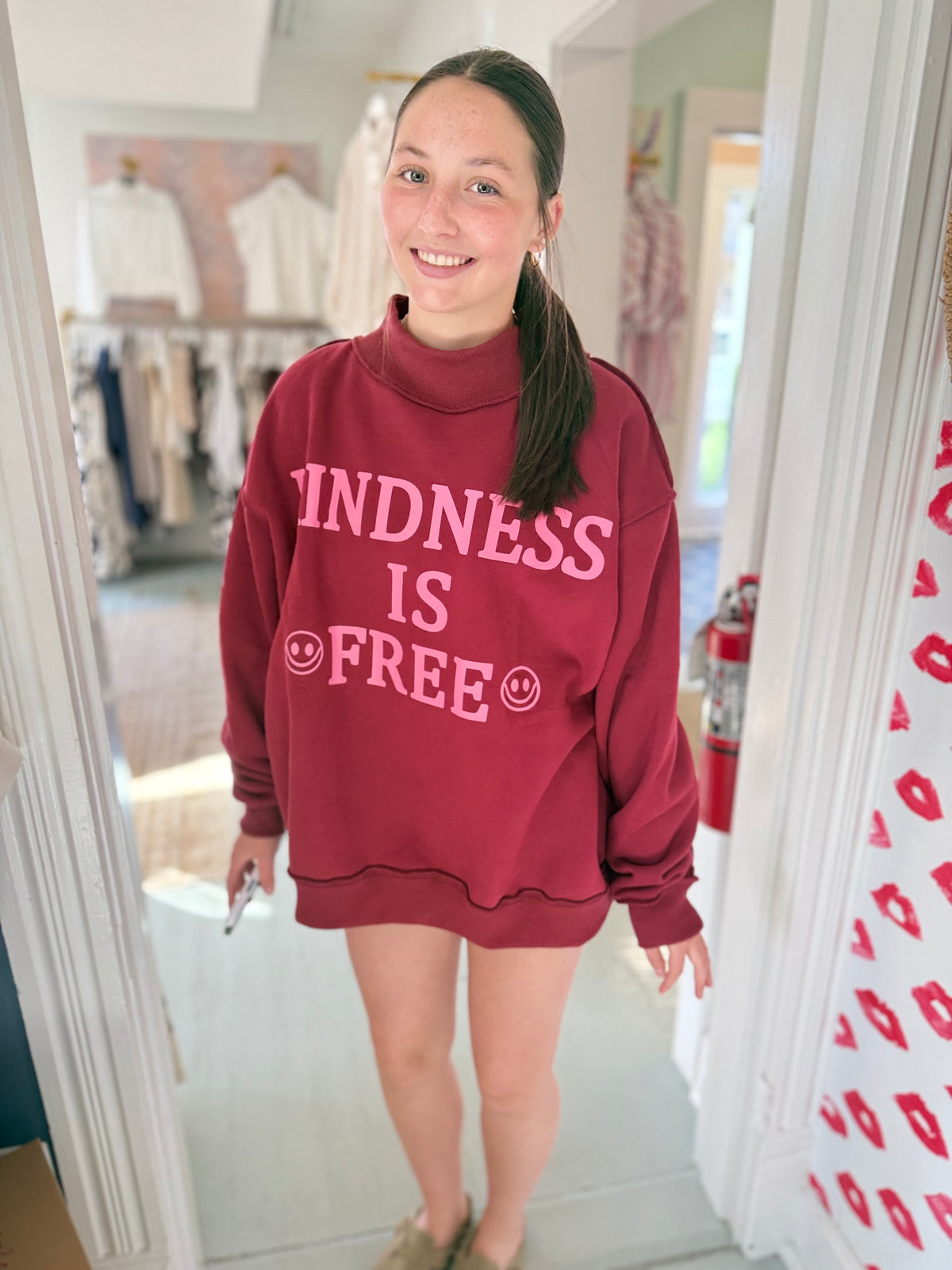 Reversible Kindness is Free Mock Neck Sweatshirt - Burgundy