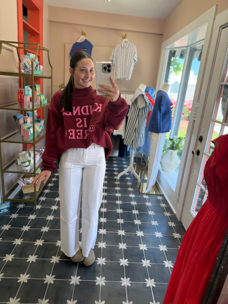 Reversible Kindness is Free Mock Neck Sweatshirt - Burgundy