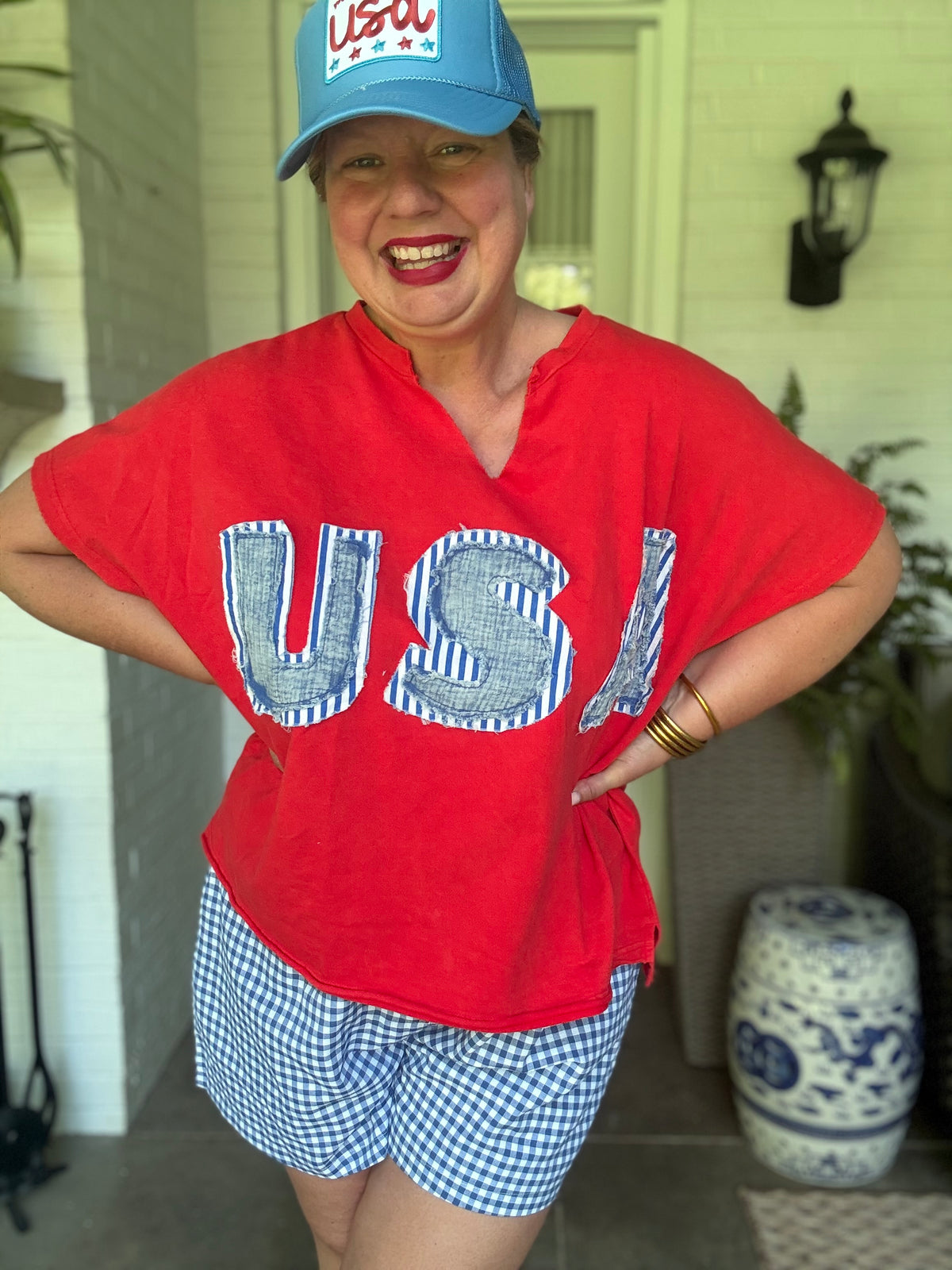 USA Patched Knit Top - Red