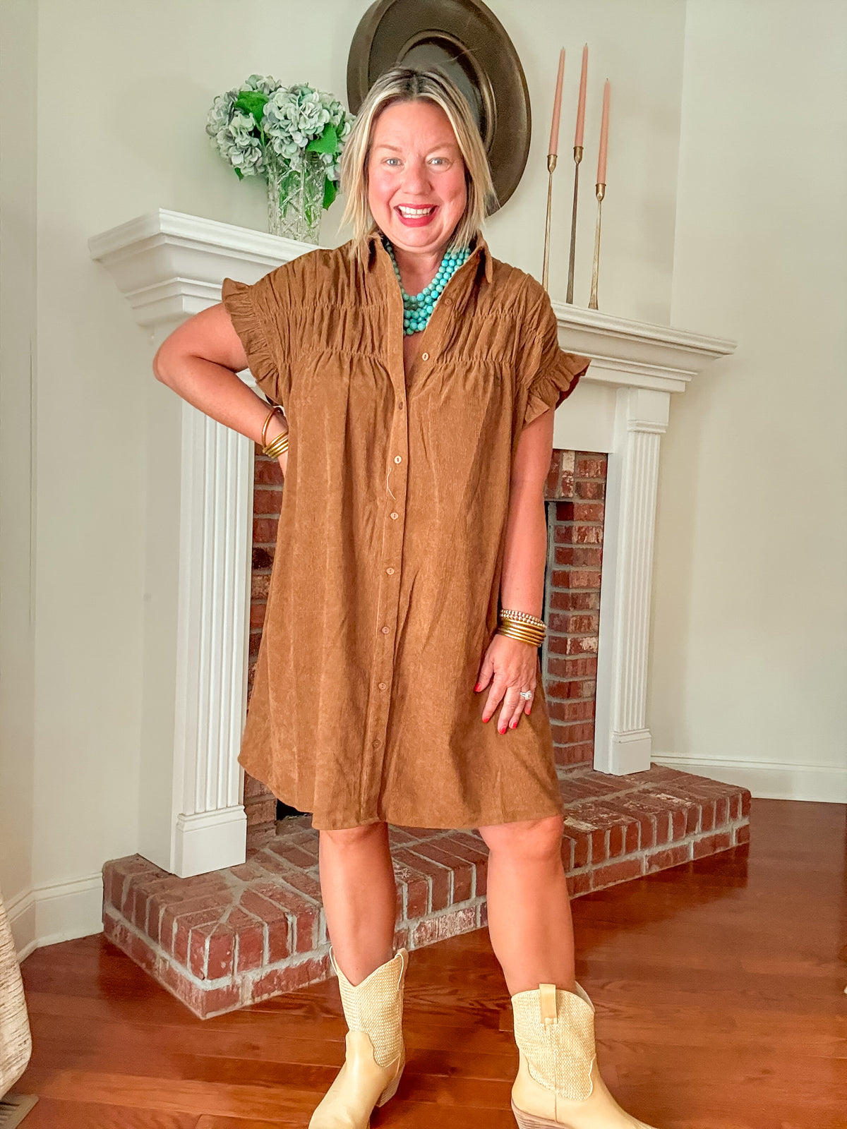 Toffee Twilight Carmel Corduroy Dress