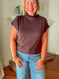 Gaby Mock Neck Top - Brown