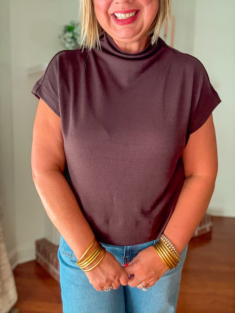Gaby Mock Neck Top - Brown