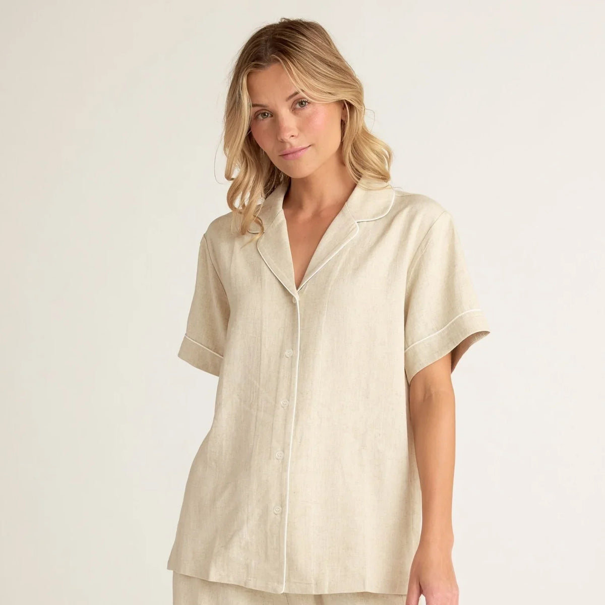 Faceplant Dreams Linen Button Up Shirt - Natural
