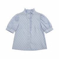 Mini Gingham Puff Sleeve Frill Neck Blouse